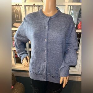 Vintage grandma Faded Glory Blue Knit Cardigan with Crew Neck